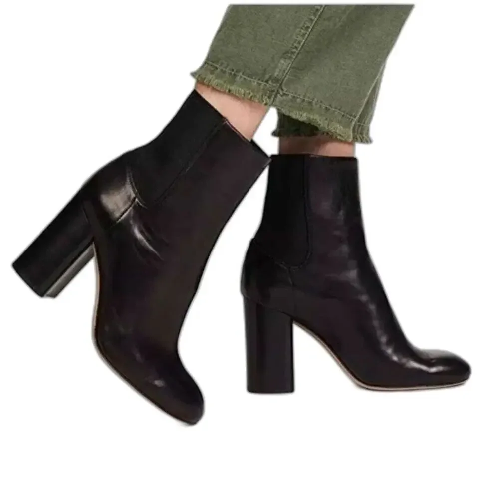 RAG & BONE Black Agnes Leather Stacked Heel Ankle Boot Size 39/8.5